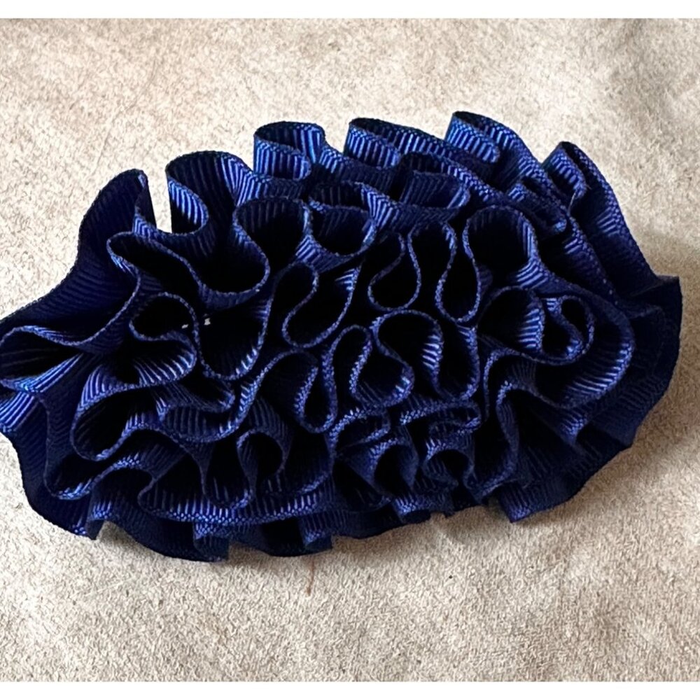 Vintage 1990s Ribbon Navy Blue Bow flower metal snap clip closure